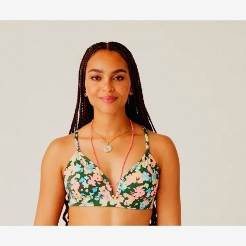 Carve Designs Dahlia Bikini Top 34C Green Floral Underwire Tie Back Beach Surf